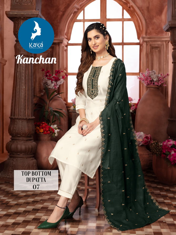 Kanchan By Kaya Roman Silk Designer Kurti With Bottom Dupatta Wholesale Shop In Surat